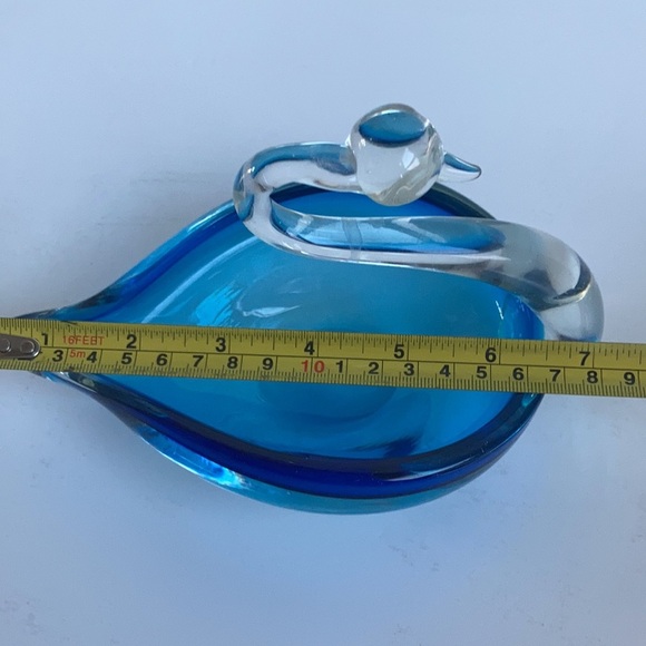 Blue art glass swan clear glass neck and head candy trinket dish Duncan Miller? - Picture 14 of 15